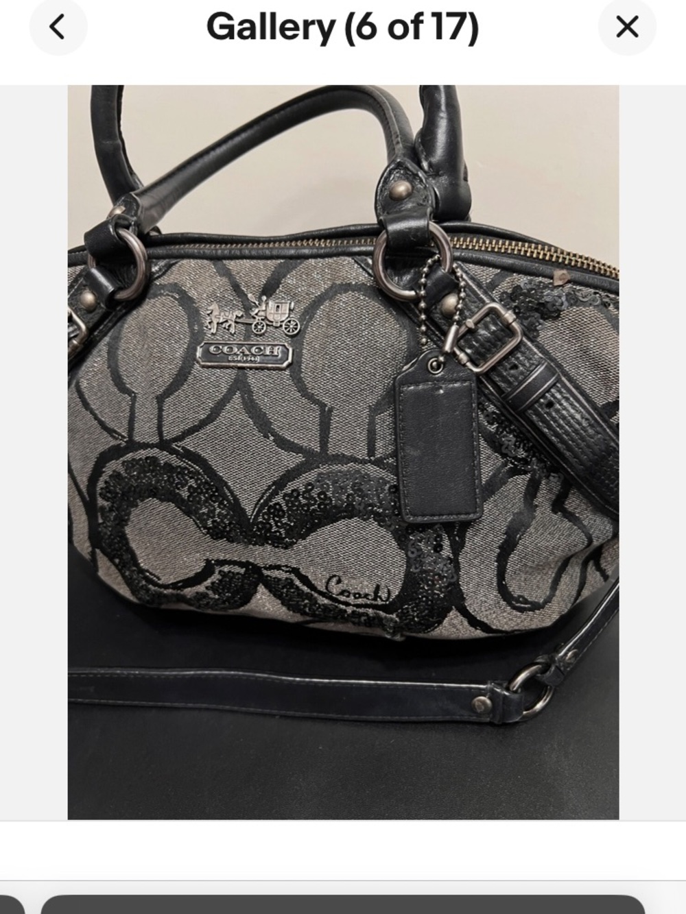 Coach Sequin Signature Satchel - Black and Gray - Picture 4 of 5
